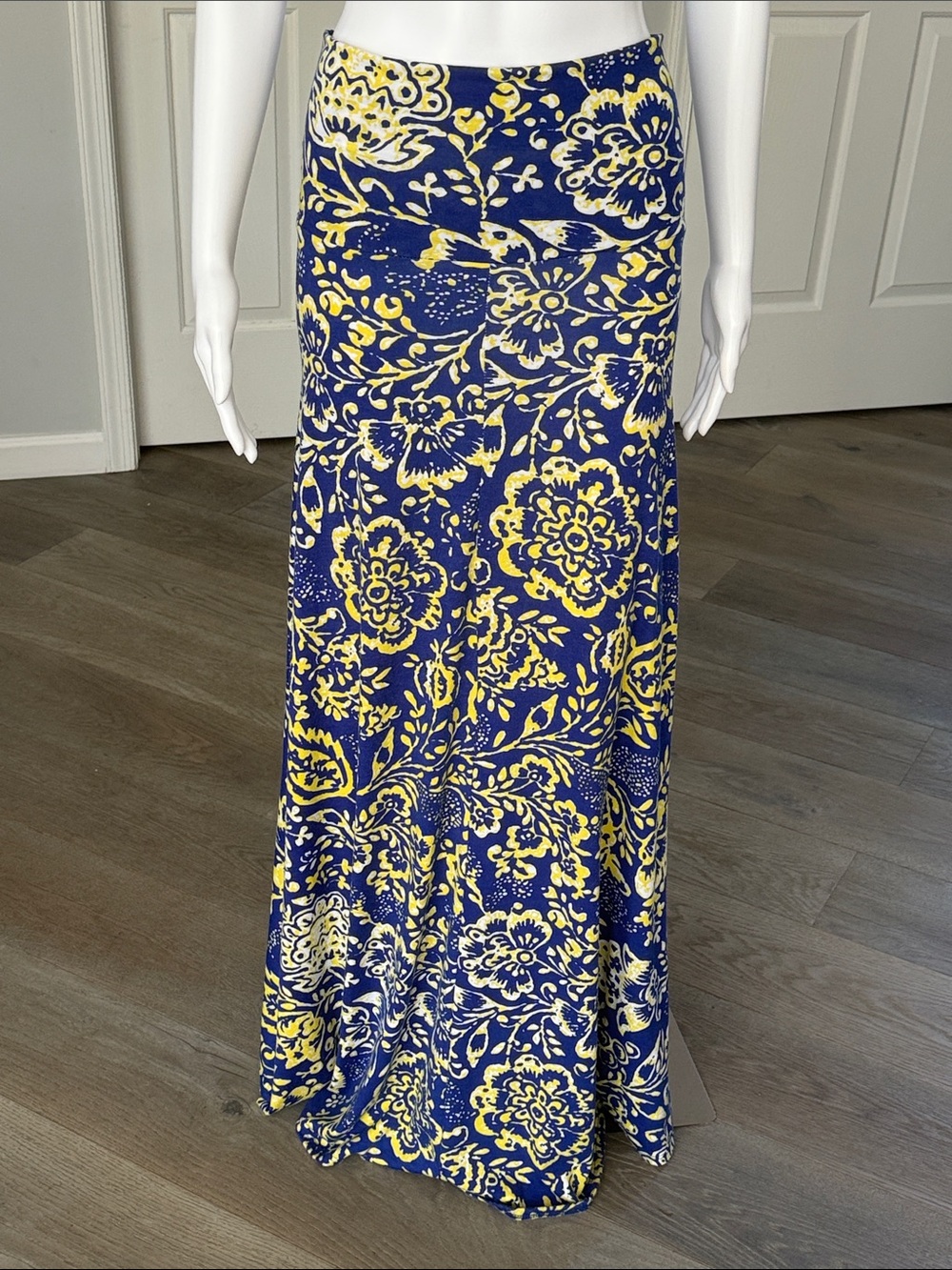 LuLaRoe Cobalt Blue & Lemon Yellow Floral Maxi Skirt/ Strapless Midi Dress-XS - Picture 1 of 7
